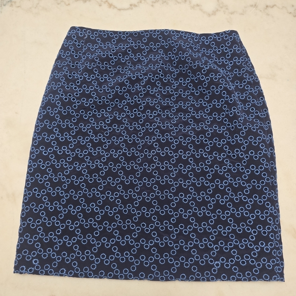 Akris Navy Blue Circle Pattern Pencil Skirt